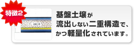 特徴2 基盤土壌が流出しない二重構造で、かつ軽量化されています。